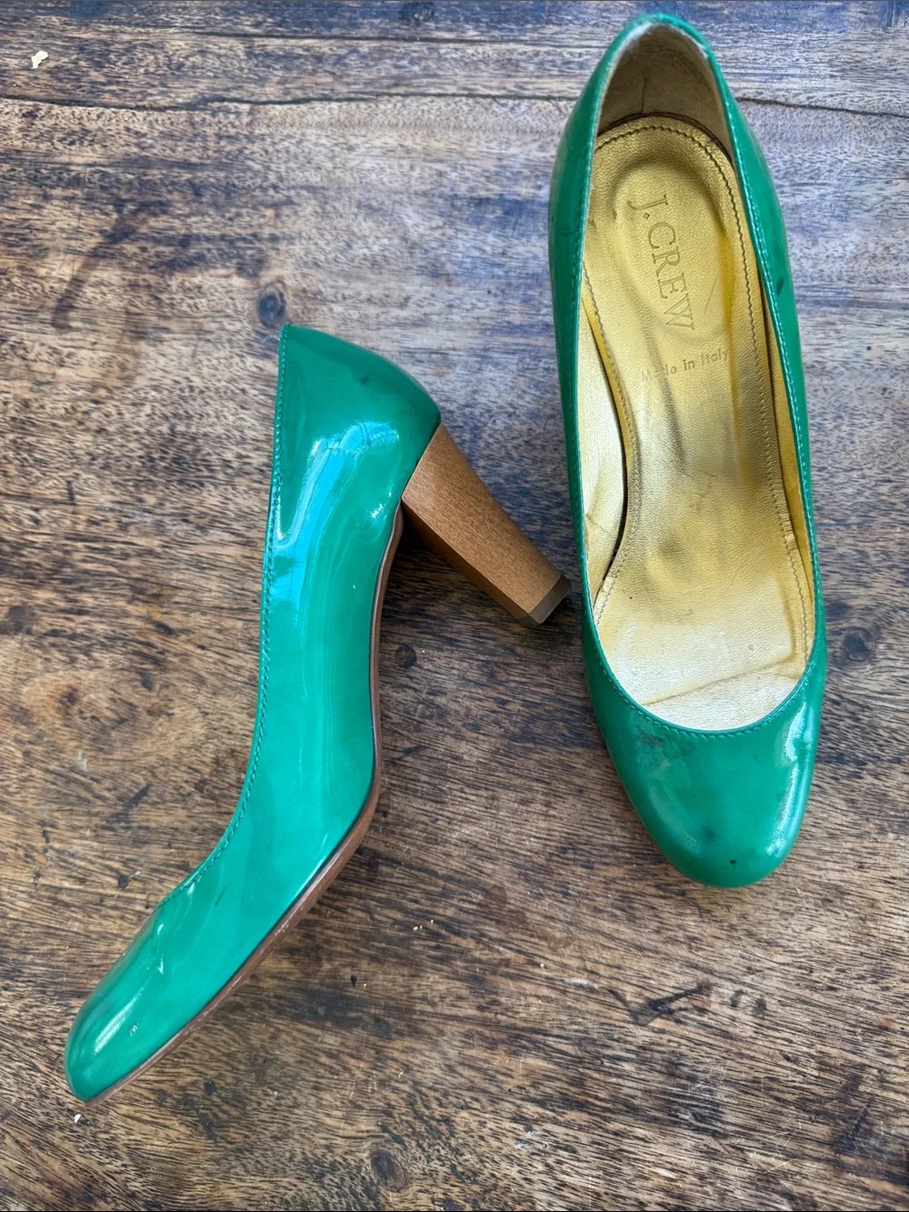 J. Crew Emerald Green Patent Leather Heels size 7